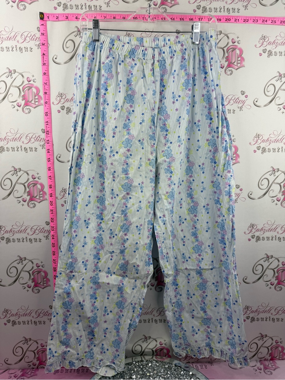 PENMANS pants pj flowers Floral Striped Cotton Lounge Pants - Light Blue